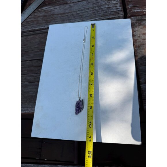 Amethyst Druzy Natural Hand Cut Pendant Sterling Silver 925 Chain - Picture 3 of 6
